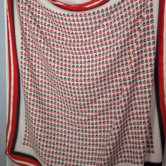 Land's End 100% Cotton Scarf, Red, White and Blue, Sailboat Motif 48x48 - Picture 3 of 6